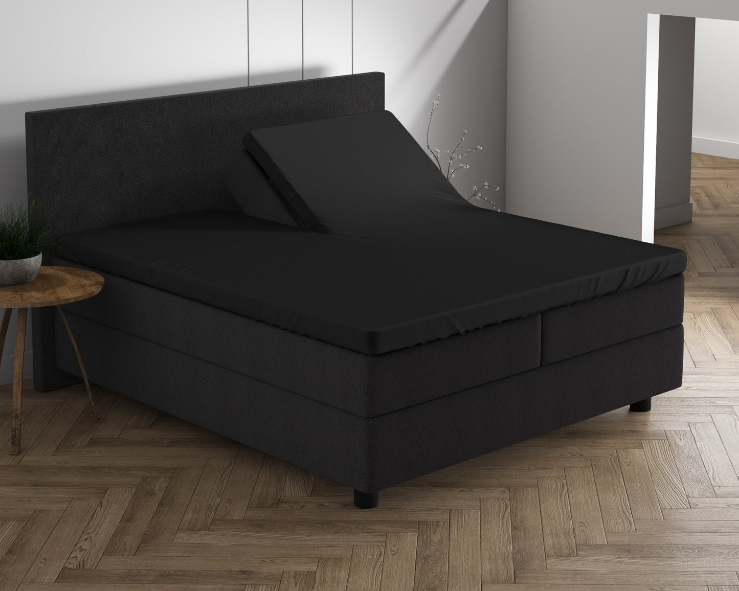 Dreamhouse Dubbel Jersey 220 gr. Splittopper Hoeslaken Zwart