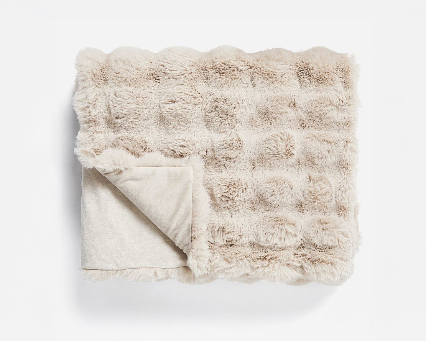 Primaviera Deluxe Pom Rabbit Fur plaid Zand