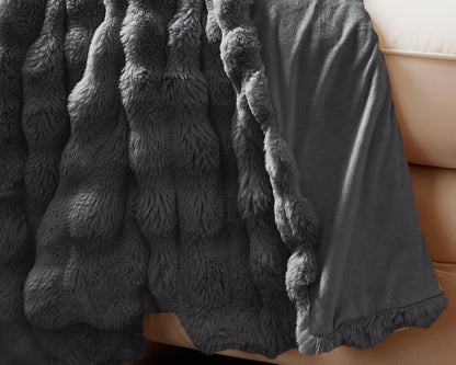 Primaviera Deluxe Pom Rabbit Fur plaid Antraciet